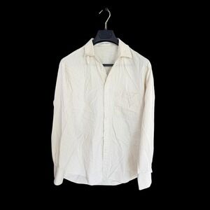 80's Giorgio Armani Mens Pinstripe Button Down Shirt Cream 15 32/33